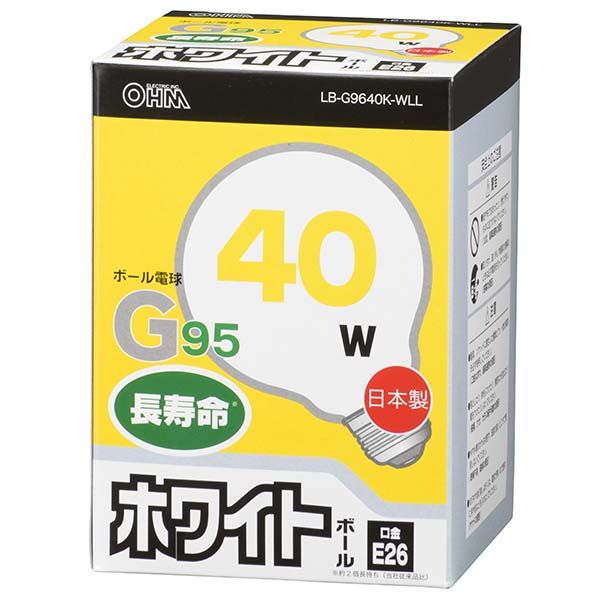 　ギフトサービスについて【メール便(定形外郵便)の配送について】※こちらの商品は、[メール便(定形外郵便)]での発送となります。※他商品との同梱された場合は、[宅配便]での発送となり通常の送料が掛かります。※[他商品との同梱][代金引換][配達日時指定]でのご注文をお受けできません。※原則ポスト投函となります。通常の[宅配便]と違い配達までのお時間が掛かる場合があります。・商品名: ボール球 長寿命タイプ(G95/40W/ホワイト/E26)・型番: LB-G9640K-WLL・JANコード: 4971275606227・販売元: (株)オーム電機【特長】●長寿命…約2倍長持ち(当社従来品比)●日本製【仕様】■形式:GW100V40W95■ガラス球:G95、ホワイト仕上げ■消費電力:40W■定格電圧:100V■定格寿命:4000時間■口金:E26※製品の仕様は予告なく変更されることがあります。商品特徴一覧【蛍光灯・電球 → 電球 → ボール球 】、LB-G9640K-WLL、(株)オーム電機、06-0622、4971275606227、通信販売、通販、販売、買う、購入、お店、売っている、ショッピング▼関連商品はこちら。ボール球 長寿命タイプ(G95/40W/クリア/E26) (LB-G9640K-CLL)ボール球 長寿命タイプ(G95/60W/クリア/E26) (LB-G9660K-CLL)ボール球 長寿命タイプ(G95/60W/ホワイト/E26) (LB-G9660K-WLL)ボール球 長寿命タイプ(G95/100W/クリア/E26) (LB-G9600K-CLL)ボール球 長寿命タイプ(G95/100W/ホワイト/E26) (LB-G9600K-WLL)【ボール球 長寿命タイプ(G95/40W/ホワイト/E26) (LB-G9640K-WLL)】広告文責(有)イースクエアTEL:0120-532-772・商品名: ボール球 長寿命タイプ(G95/40W/ホワイト/E26)・型番: LB-G9640K-WLL・JANコード: 4971275606227・販売元: (株)オーム電機【特長】●長寿命…約2倍長持ち(当社従来品比)●日本製【仕様】■形式:GW100V40W95■ガラス球:G95、ホワイト仕上げ■消費電力:40W■定格電圧:100V■定格寿命:4000時間■口金:E26※製品の仕様は予告なく変更されることがあります。※お客さま都合による、ご注文後の[キャンセル][変更][返品][交換]はお受けできませんのでご注意下さいませ。※当店では、すべての商品で在庫を持っておりません。記載の納期を必ずご確認ください。※ご注文いただいた場合でもメーカーの[在庫切れ][欠品][廃盤]などの理由で、[記載の納期より発送が遅れる][発送できない]場合がございます。その際は、当店よりご連絡させていただきます。あらかじめご了承ください。※リニューアル等により パッケージ、仕様、セット内容 が変更になる場合がございます。予めご了承下さい。※製品の詳細については、メーカーの製品ページをご覧ください。【メール便(定形外郵便)の配送について】※こちらの商品は、[メール便(定形外郵便)]での発送となります。※他商品との同梱された場合は、[宅配便]での発送となり通常の送料が掛かります。※[他商品との同梱][代金引換][配達日時指定]でのご注文をお受けできません。※原則ポスト投函となります。通常の[宅配便]と違い配達までのお時間が掛かる場合があります。こちらの商品は【お取り寄せ(5〜7営業日以内に発送予定)】となります。あらかじめご了承くださいませ。