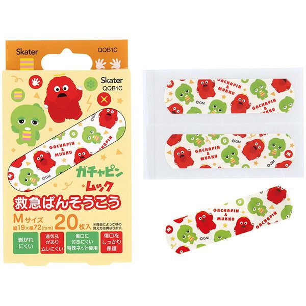 ガチャピン・ムック 救急絆創膏(ばんそうこう) M 20枚入 スケーター