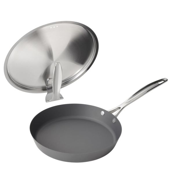 涅(くろつち) IH対応 窒化鉄フライパン 24cm スタンド式ステンレス蓋付 MB-2580 [日本製]