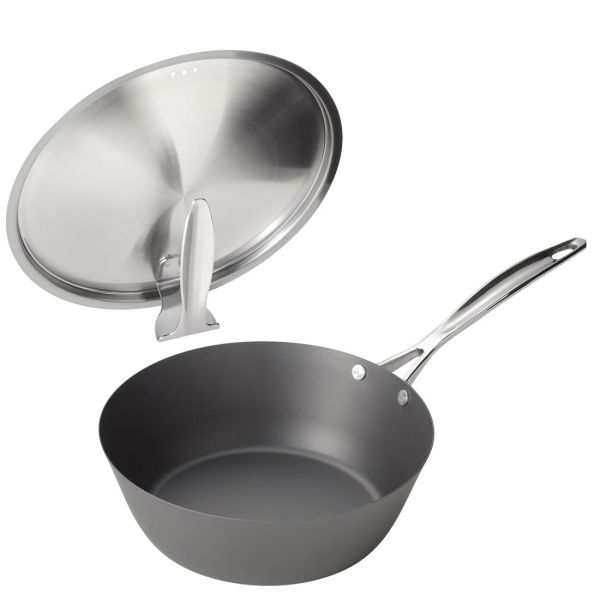 涅(くろつち) IH対応 窒化鉄いため鍋 24cm スタンド式ステンレス蓋付 MB-2581 [日本製]