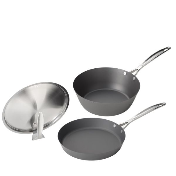 涅(くろつち) IH対応 窒化鉄フライパン 24cm＆いため鍋 24cm スタンド式ステンレス蓋付 MB-2582 [日本製]