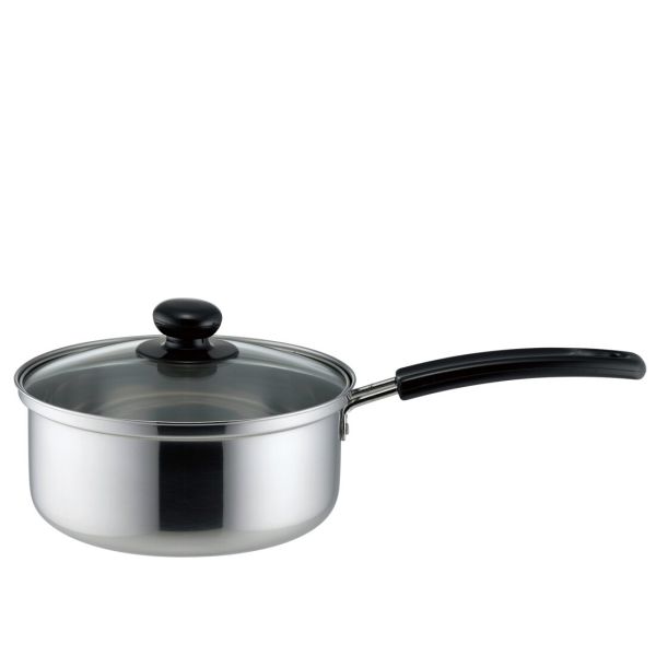 クックウェア IH対応 ステンレス片手鍋 18cm SRB-1392 [ガラス蓋付き]