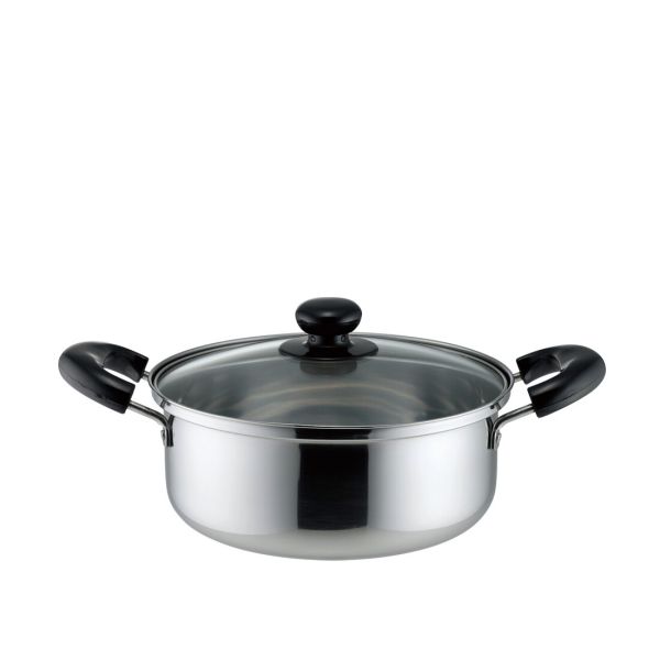 クックウェア IH対応 ステンレス両手鍋 20cm SRB-1393 [ガラス蓋付き]