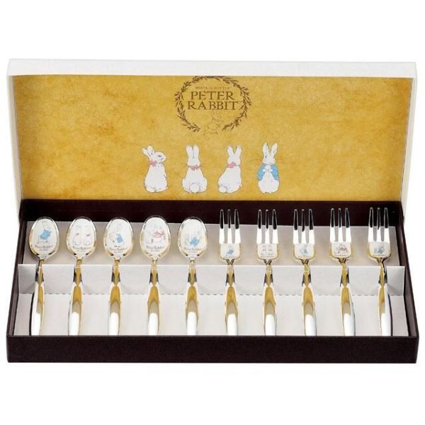 ピーターラビット 皿中七宝 スプーン・フォーク 銀仕上 10本セット PR-0152 [日本製]