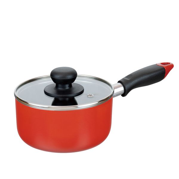 かちこれ ガラス蓋付 ミニミルクパン 14cm レッド RB-2907