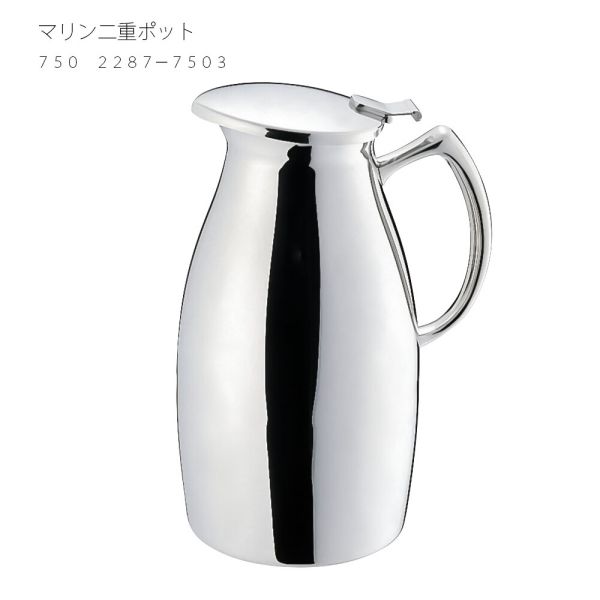 　ギフトサービスについて和田助製作所商品サイズ(約):114 ×114 ×214mm商品重量(約):1030g容量(約):880cc■生産地:日本■素材・成分:本体:18-8ステンレス、中栓:シリコンゴム・プラスチック、中栓板:18-8ステンレス■パッケージ:個別箱【和田助製作所】大正12年創業。流行にとらわれることのないシンプルなデザインと、確かな品質を目指し、業務用金属器物を扱い、多くの方にご満足いただけるよう、より良い製品づくりに取り組んでおります。プロが認める日本製の安心品質。お料理を引き立たせ、宴会場や卓上を華やかに演出させる約2千種類のアイテムは、使用用途や使う方のニーズに合わせ、それぞれ豊富なサイズバリエーションを展開しております。用の美が光る、高い機能性を兼ね備えたテーブルウェア。シンプルなデザインなので、どんな設えにも合わせやすく、流行の変化にもとらわれず永くご利用頂けます。高級感があり、光の反射が美しいステンレス製ポット。二重構造、ステンレスの蓋とシリコンゴム製の中栓で、保温性・保冷性に優れています。90度のお湯を入れて1時間後も約80度をキープ。時間とともに温度は下がりますが、6時間後でも40度前後を保てる驚きの保温力です。耐久性、耐腐食性に優れ、落しても割れる心配がありません。業務用はもちろん、ご家庭用でもお使いいただけます。商品特徴一覧11700161、和田助製作所、生活雑貨 → 食器・キッチン → 食器 → 急須・ティーポット → ティーポット、4562283614931、通信販売、通販、販売、買う、購入、お店、売っている、ショッピング▼関連商品はこちら。マリン 二重ポット 400 2287-4003【マリン 二重ポット 750 2287-7503】広告文責(有)イースクエアTEL:0120-532-772和田助製作所商品サイズ(約):114 ×114 ×214mm商品重量(約):1030g容量(約):880cc■生産地:日本■素材・成分:本体:18-8ステンレス、中栓:シリコンゴム・プラスチック、中栓板:18-8ステンレス■パッケージ:個別箱【和田助製作所】大正12年創業。流行にとらわれることのないシンプルなデザインと、確かな品質を目指し、業務用金属器物を扱い、多くの方にご満足いただけるよう、より良い製品づくりに取り組んでおります。プロが認める日本製の安心品質。お料理を引き立たせ、宴会場や卓上を華やかに演出させる約2千種類のアイテムは、使用用途や使う方のニーズに合わせ、それぞれ豊富なサイズバリエーションを展開しております。用の美が光る、高い機能性を兼ね備えたテーブルウェア。シンプルなデザインなので、どんな設えにも合わせやすく、流行の変化にもとらわれず永くご利用頂けます。高級感があり、光の反射が美しいステンレス製ポット。二重構造、ステンレスの蓋とシリコンゴム製の中栓で、保温性・保冷性に優れています。90度のお湯を入れて1時間後も約80度をキープ。時間とともに温度は下がりますが、6時間後でも40度前後を保てる驚きの保温力です。耐久性、耐腐食性に優れ、落しても割れる心配がありません。業務用はもちろん、ご家庭用でもお使いいただけます。※お客さま都合による、ご注文後の[キャンセル][変更][返品][交換]はお受けできませんのでご注意下さいませ。※当店では、すべての商品で在庫を持っておりません。記載の納期を必ずご確認ください。※ご注文いただいた場合でもメーカーの[在庫切れ][欠品][廃盤]などの理由で、[記載の納期より発送が遅れる][発送できない]場合がございます。その際は、当店よりご連絡させていただきます。あらかじめご了承ください。※リニューアル等により パッケージ、仕様、セット内容 が変更になる場合がございます。予めご了承下さい。こちらの商品は【お取り寄せ(14営業日以内に発送予定)】となります。あらかじめご了承くださいませ。