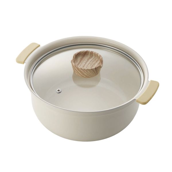 Grinday with(グリンデイ・ウィズ) IH対応 セラミックコーティング深型両手鍋 24cm ウォームアイボリー NB-48