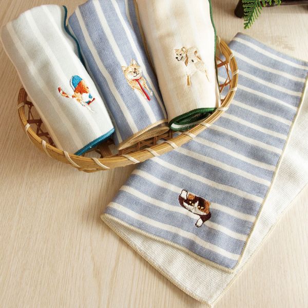 [日本製] 刺繍ガーゼパイルハンカチ [ただいにゃー]
