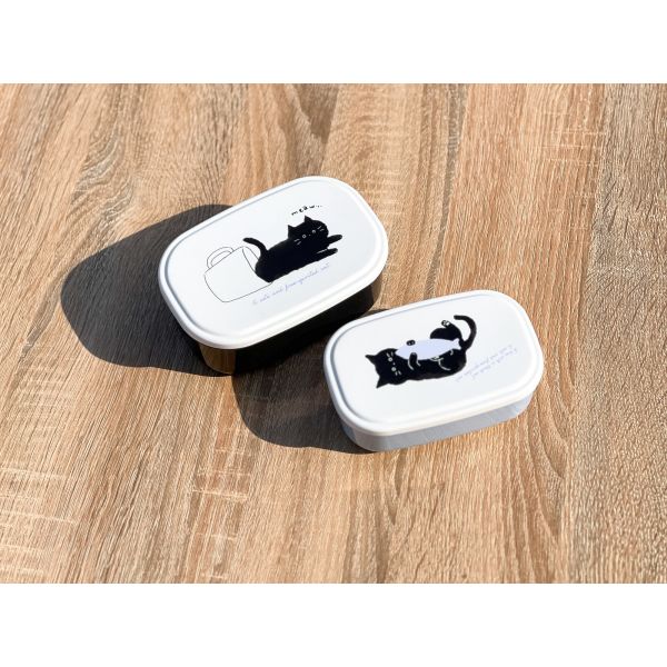 black cat シール容器2個セット コンパクト 収納 黒ねこ 抗菌 アニマル(日本製) [キャンセル・変更・返品不可]