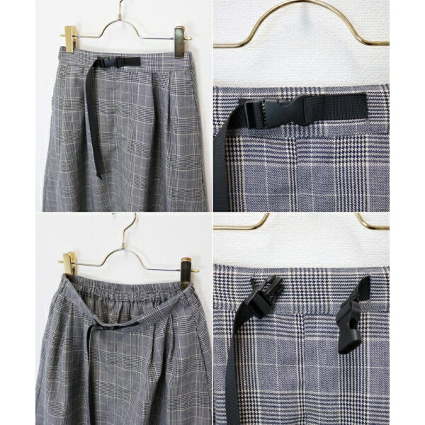スカート レディース チェック柄 フレア ロング グレンチェック マキシ ベルト付き [キャンセル・変更・返品不可]