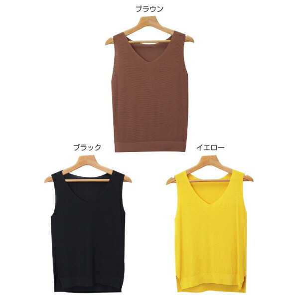ニット ノースリーブ レディース Vネック サマー 薄手 夏 リブ タンク トップス [キャンセル・変更・返品不可]