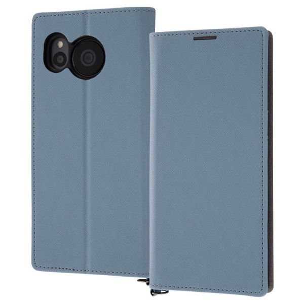 AQUOS sense7 耐衝撃 手帳型レザーケース KAKU Durable/ブルー/ライトグレー 