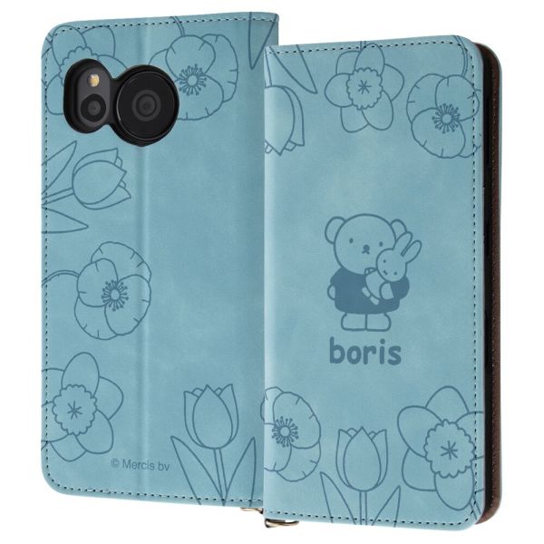 AQUOS sense7 / 『ミッフィー』/耐衝撃 手帳型レザーケース Raffine / ボリス_ブルーフラワー [キャンセル・変更・返品不可]