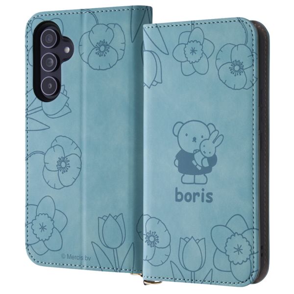 Galaxy A54 5G / 『ミッフィー』/耐衝撃 手帳型レザーケース Raffine / ボリス_ブルーフラワー