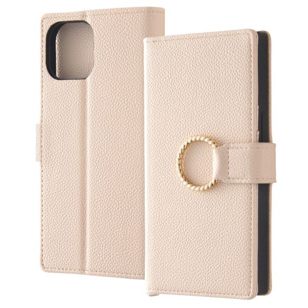 樂天商城 - iPhone 15 / 14 / 13 耐衝撃 手帳型レザーケース KAKU Ring/ベージュ [キャンセル・変更・返品不可]