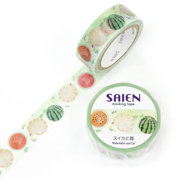 マスキングテープ スイカと猫 15mm