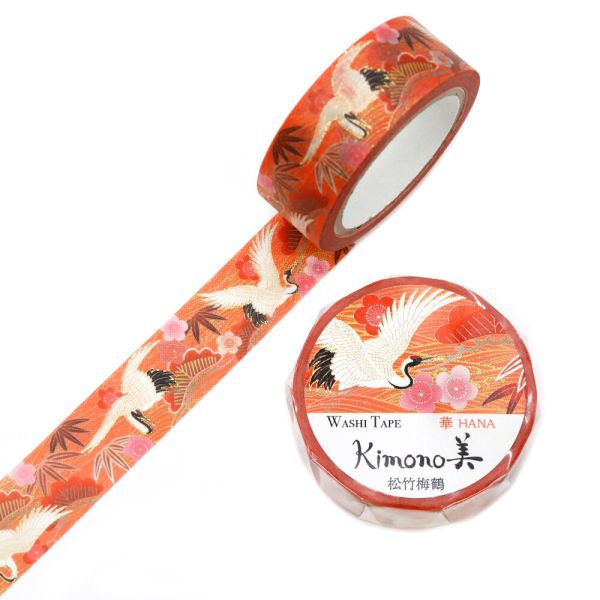 Kimono美 マスキングテープ 松竹梅鶴(しょうちくばいつる) 15mm×7m巻