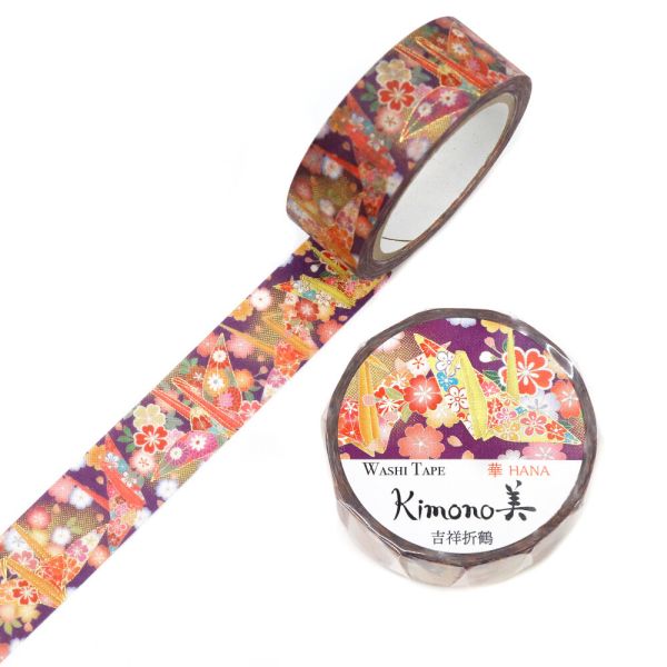 Kimono美 マスキングテープ 吉祥折鶴(きっしょうおりづる) 15mm×7m巻