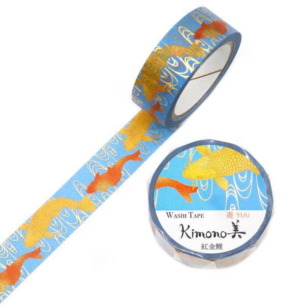 Kimono美 マスキングテープ 紅金鯉(べにきんごい) 15mm×7m巻