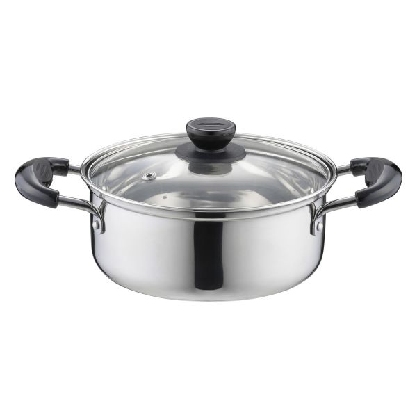 [パール金属] キッチンセレクト ステンレス製 ガラス蓋付 両手鍋 18cm HC-334 [キャンセル・変更・返品不可]