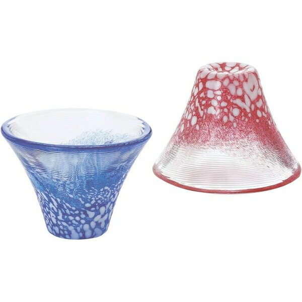 富士山 冷酒杯揃え(青・赤)日本製 Hand made galassware made in Japan [キャンセル・変更・返品不可]