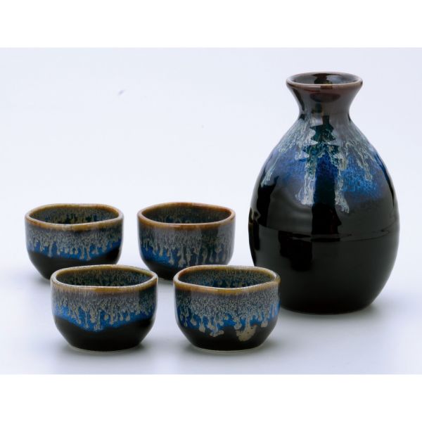 黒ブルー金流し 酒器揃