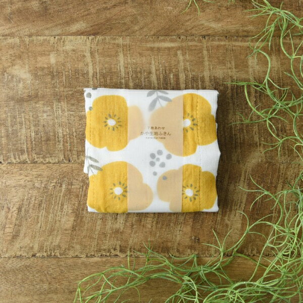 7枚縫い合わせ かや生地ふきん フラワー イエロー