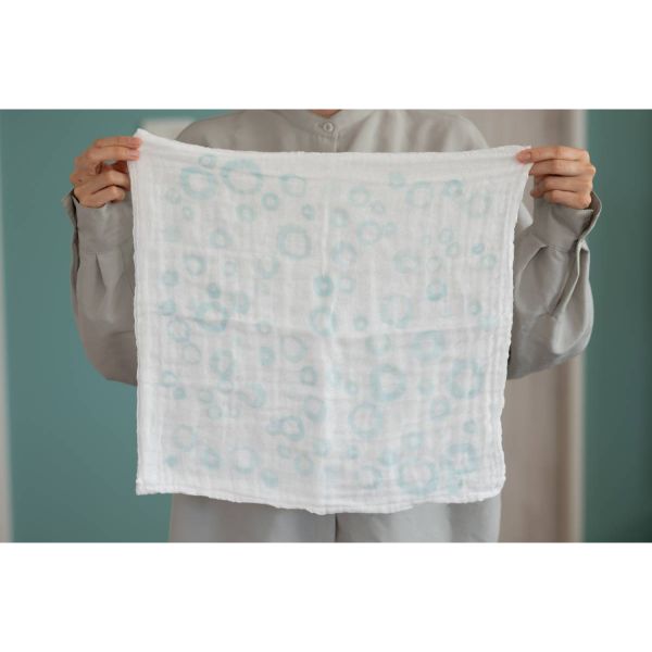 6枚重ねのガーゼふきん みずたま ブルー