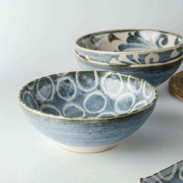 Ramen Bowls - Brush Blue めん丼 百丸 21.5 cm