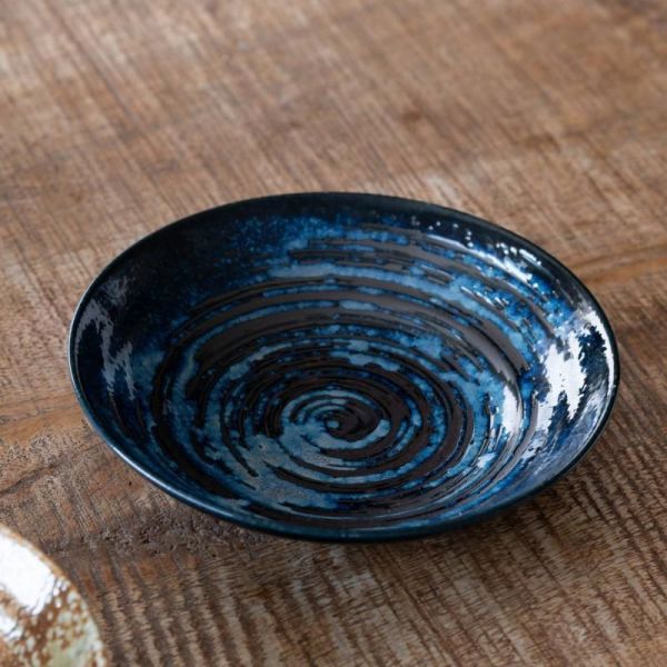 22.5cm刷毛巻紺麺皿 ※B級品(アウトレット品)