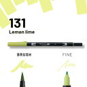 商品名 トンボ鉛筆 TOMBOW / デュアル ブラッシュペン AB-T 131 Lemon Lime (水性マーカー全108色) (AB-T131) メーカー国 日本 メーカー名 トンボ鉛筆 TOMBOW 仕様 ■色番号：131 Lemon Lime ■DICカラーガイド：2100(近似値) ■筆記幅：筆/(細)0.8mm ■素材：(軸)ポリプロピレン樹脂 　　　　(ペン芯)ナイロン(筆)/ポリエステル(細) ■インク：全108色(水性、染料インク) ■本体サイズ：最大幅14×全長190mm ■重量:11g 備考 ●Dual Brush-Pen ABT プロユースに応える全108色のアートを彩る、本格グラフィックマーカー。 ●筆×細字のツインタイプ。筆のようにしなるフレキシブルファイバー筆芯。抑揚あるラインが自由に描けます。 ●0.8mmのポリエステル芯。細めの文字がきれいにかけます。 ●微妙な色合いの108色で表情豊かな描画が楽しめます。 ●「色相×色調」を立体的にカバー。「DIC指定色」にも幅広く対応する、108色チャート展開。 ●カラー(色番号)については、上2桁で「色相」、下1桁で「色調」を表してます。輸入・デザイン文具 / サインペン・マーカーペン / トンボ デュアル ブラッシュペン "トンボ デュアル ブラッシュペン"の全ラインナップは↑↑↑こちらのリンクをクリック↑↑↑