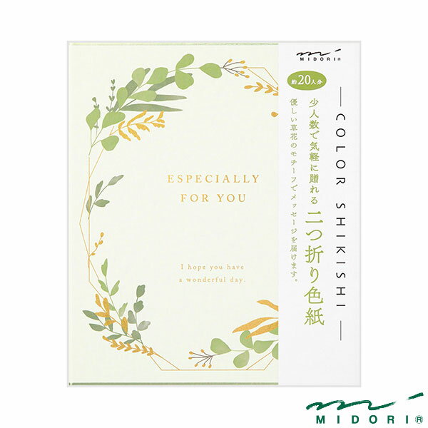 ミドリ カラー色紙 S 二つ折り シルク 葉柄（33264006）【MIDORI 色紙 かわいい デザイン おしゃれ】