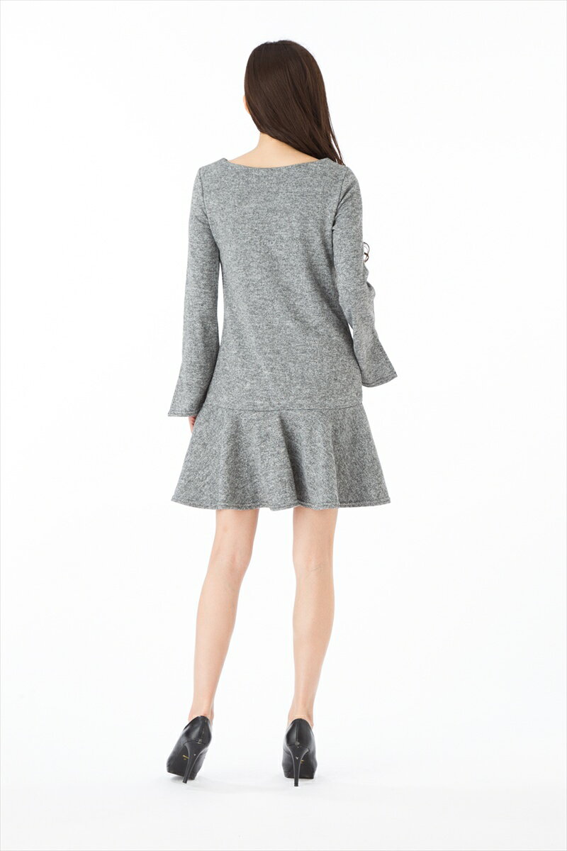 （日替ブラックフライデー）フィフィーユ(FIFILLES)ワンピース T1 T2 T3サイズ 大人ワンピース レディース 長袖 膝丈ワンピース 無地 グレー 上品 大きいサイズ きれいめ