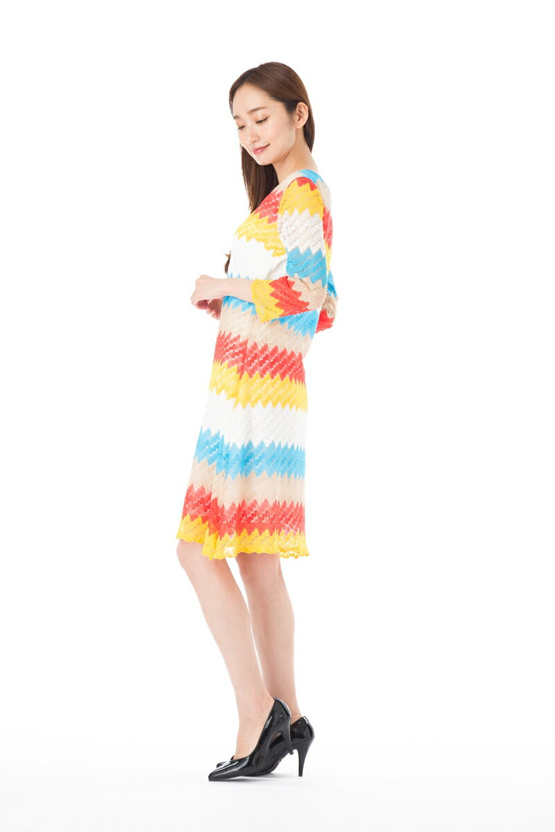 stellar　ファス(FAS)ワンピース T2 T3サイズ 大人ワンピース レディース 半袖 膝丈 ワンピース Vネック 上品 大きいサイズ　Fille A Suivre