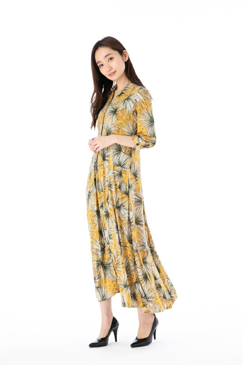 フィフィーユ(FIFILLES)ワンピース T1 T2 T3 T4サイズ 七分袖 ロング丈 総柄 ジャージー 大人ワンピース レディース 上品