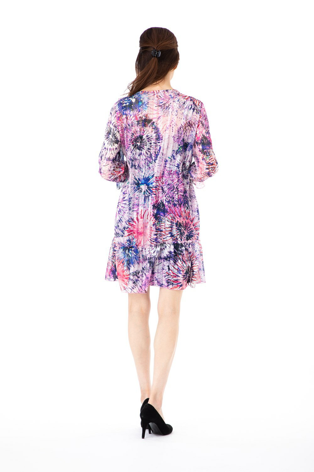 ファス(FAS)ワンピース T1 T2 T3サイズ 7分袖 ミニ丈 プリント柄 Vネック きれいめワンピース レディース Fille A Suivre