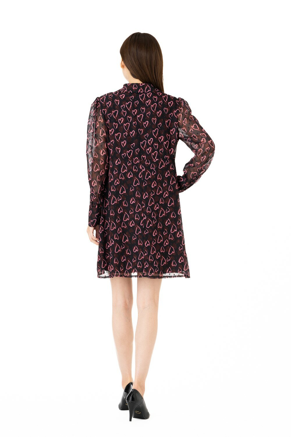 エジェリ(EGERIE)ワンピース T1 T2 T3サイズ 長袖 膝丈ワンピース 総柄 襟付 レディース フランス製 ワンピース 大人 上品 エレガント 着やせ