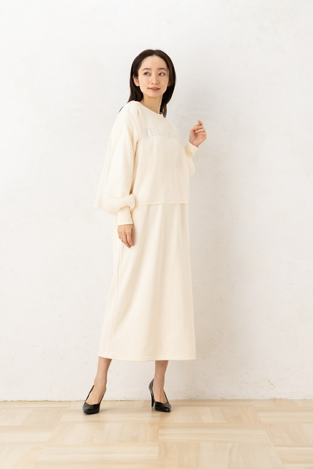 【SALE】【Bou Jeloud】 ブージュルード ワンピース サイズF 長袖 スウェットワンピース ロゴシアードッキングスウェットワンピース
