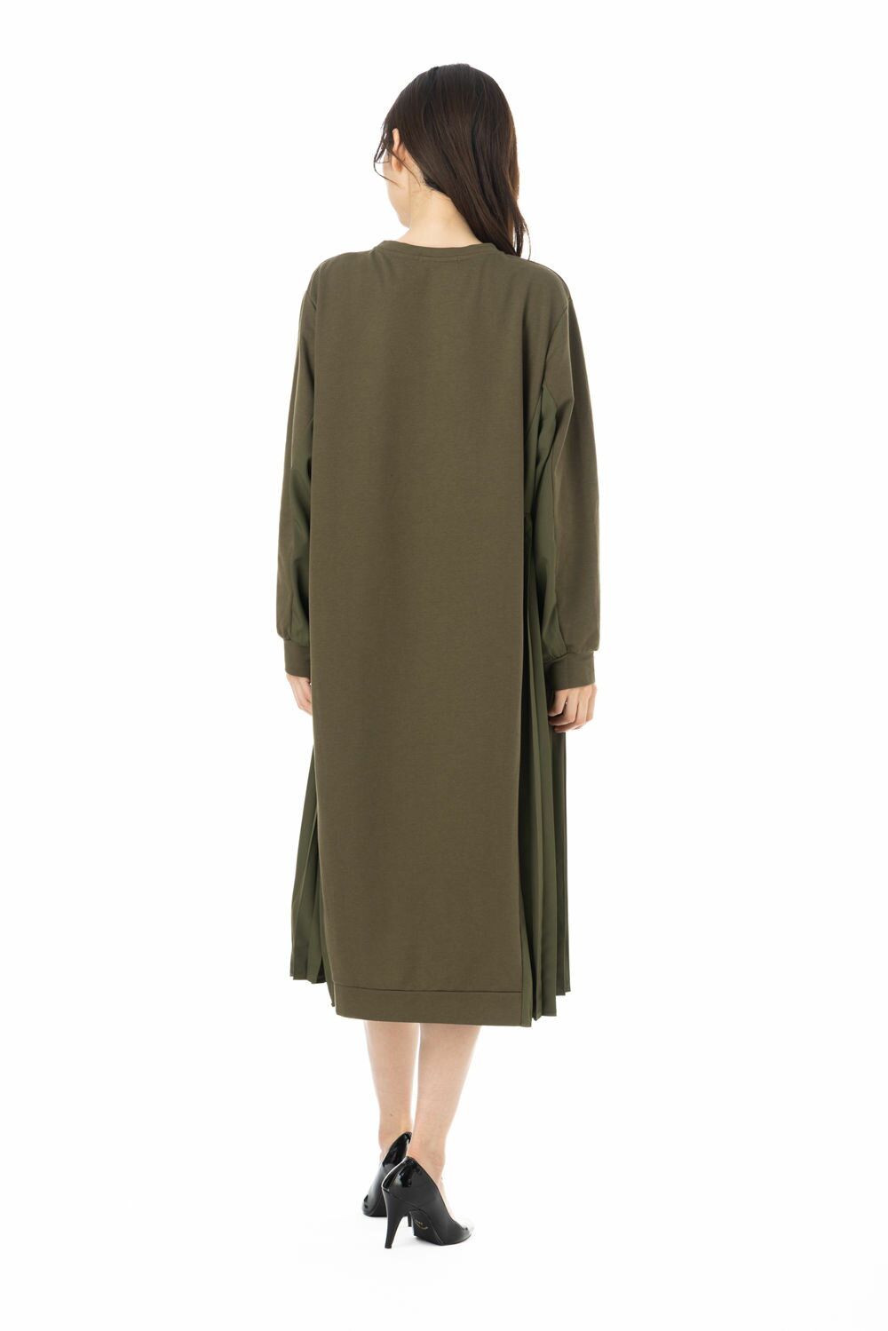 【Bou Jeloud】 ブージュルード ワンピース サイズ38 長袖 無地 プリーツ切替ドッキングワンピース