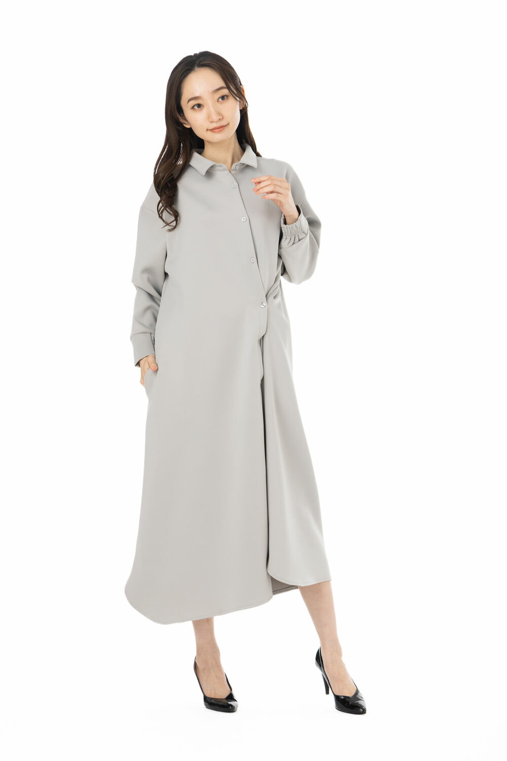 秋冬サイズM－L 長袖 2wayワンピース　クッションダイバー生地　羽織ボンディング