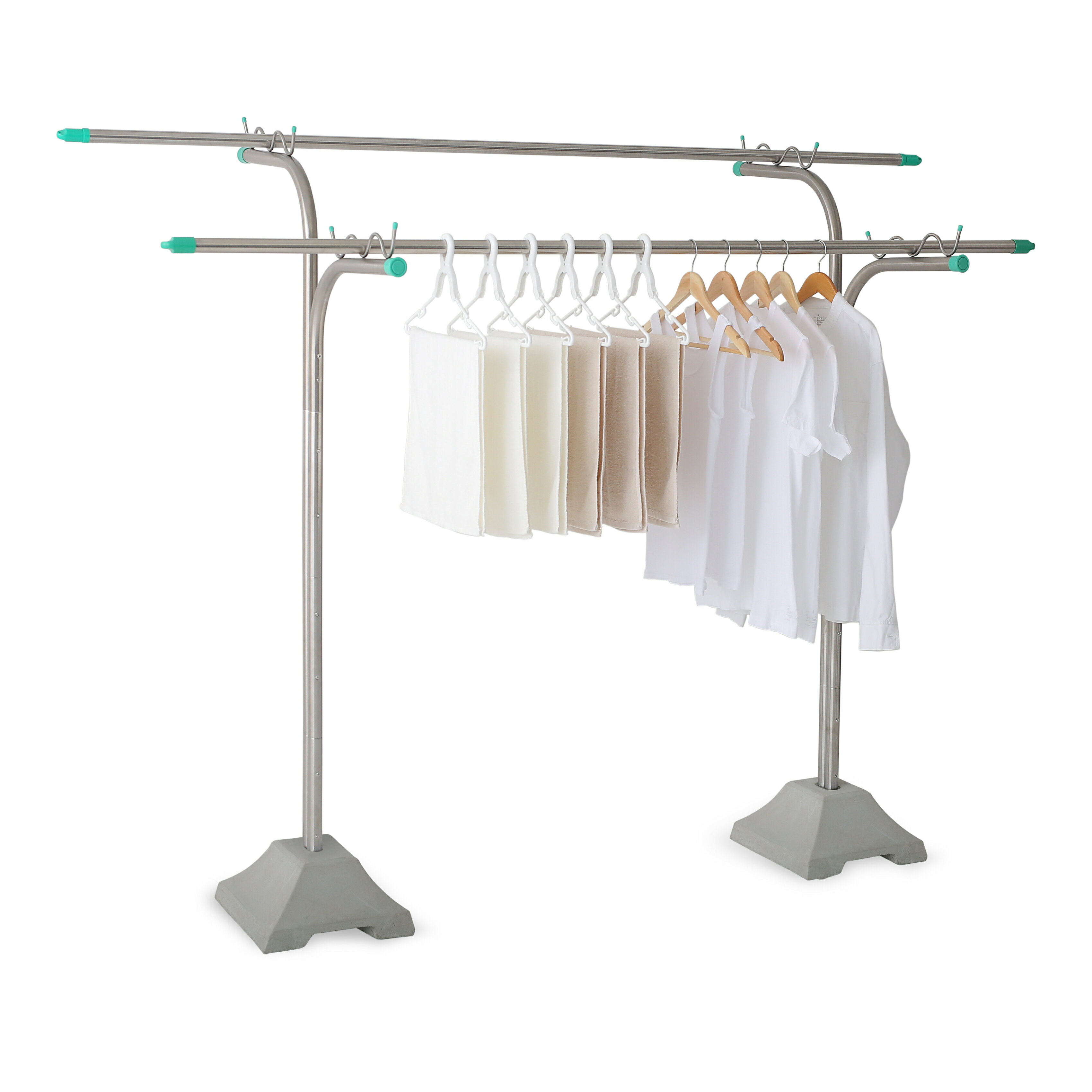 屋外 風に強い オールステンレス 組立式物干し台 段違い 一体型 1穴 コンクリートベースセット CF-104KA