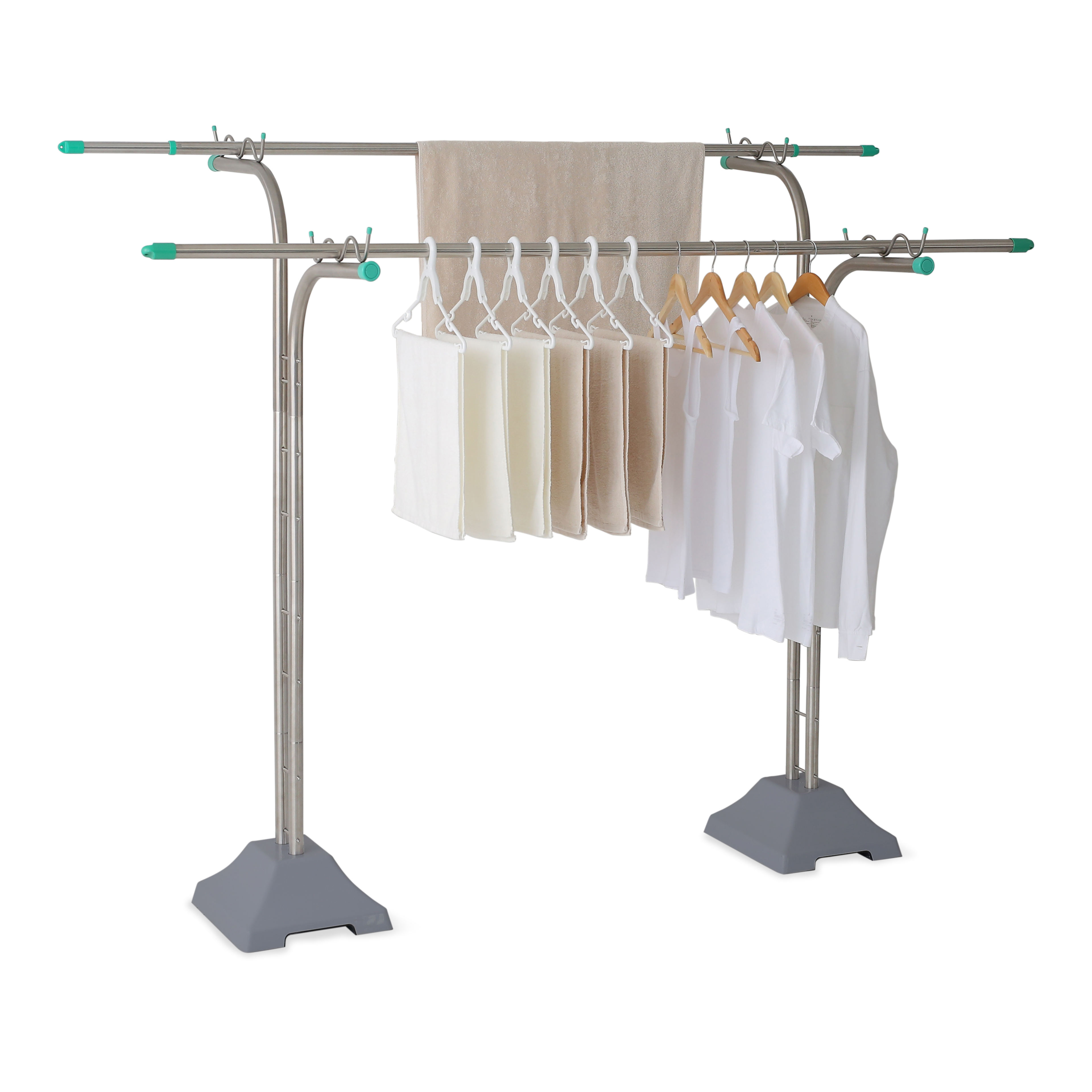 屋外 風に強い オールステンレス 組立式物干し台 段違い 穴分離型 2穴 プラスチックカバーベースセット グレー CF-204PPGRY