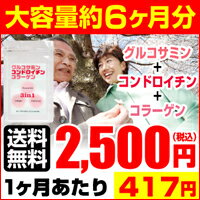 グルコサミン コンドロイチン コラーゲン 3in1●ネコポス送料無料●【大容量★感動レビュー2,000件突破】(グルコサミン コンドロイチン コラーゲン フィッシュコラーゲンペプチド ヒアルロン酸 売れ筋 母の日 ヘルシーライフ)