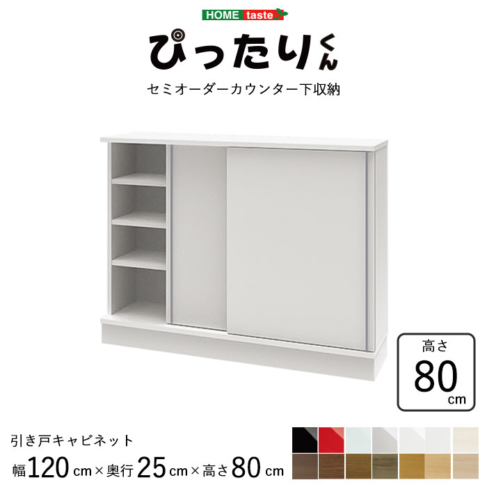 ＼カウンター下収納 引き戸／《HOMEtaste/S》薄型 スリム 壁面収納 幅120cm×奥行25cm×高さ80cm セミオーダーカウンター下収納ぴったりくん キャビネット キッチン収納 ホワイト シルバー ブラック グリーン レッド pittari-ps12025-80