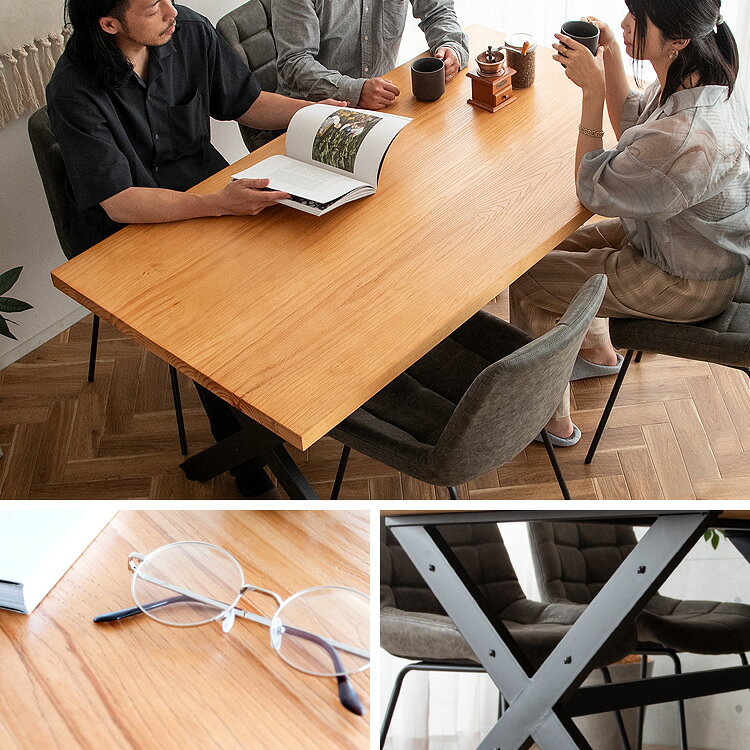 《宮武製作所》 ダイニングテーブル 150×80 長方形 テーブル単品 幅150 4人掛け 4人用 テーブル 食卓 デスク 机 おしゃれ インダストリアル ヴィンテージ ブルックリン 天然木 木製 スチール脚 ナチュラル ブラウン ダークブラウン DNT-A1200 [2]