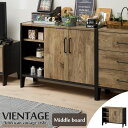《S-ing》VIENTAGE ビエンテージ ミドルボード 幅87.2cm 日本製 収納棚 サイドボード キャビネット キッチン収納 レトロ リビング収納 ヴィンテージ風 インダストリアル 古材風シート使用 組立簡単 vnt-7085d