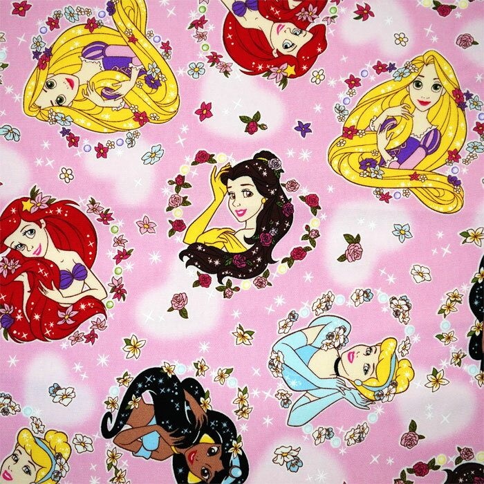 ●GR-1153-1 ◆KOKKA ディズニープリンセス フラワー柄 綿 オックス 生地　(10cm ...