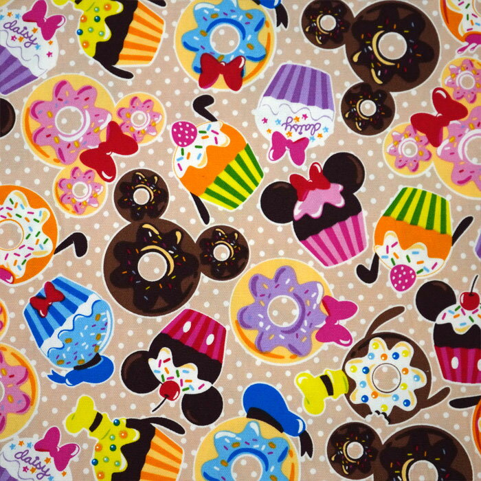 ●GR-1150-1 ◆KOKKA ディズニー カラフルスイーツ 綿 オックス 生地　(10cm単位 ...