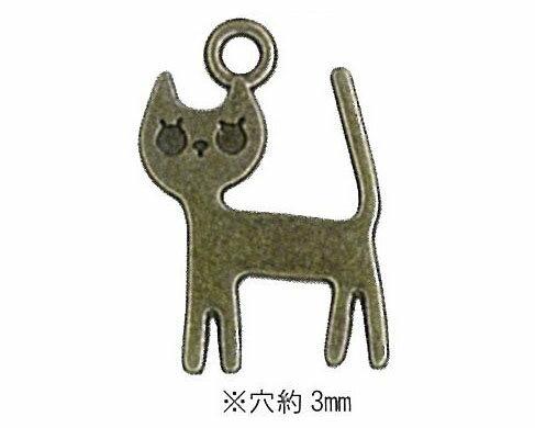 FK72-AG ファスナー飾り　3個入　丸カン6個付　ネコ　アンティークゴールド　(取り寄せ品)　(メール便可)