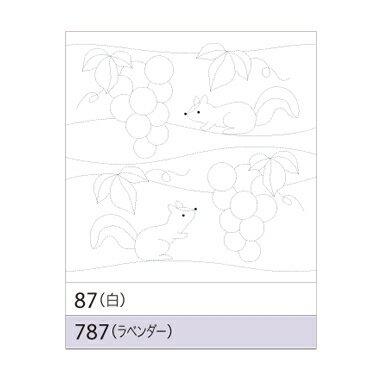 87 「図案プリント済　花ふきん　布パック」　ぶどうとリス　(白)　(メール便可)